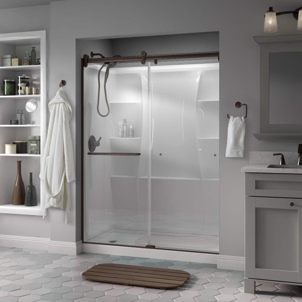 Delta Shower Doors SD3957026 Classic Semi-Frameless Contemporary Sliding Shower 60"x71", Bronze Track