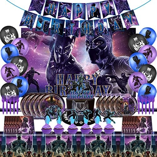 Superhero Birthday Party Supplies, Superhero Party Decorations Set for kid's Birthday Party, Include Happy Birthday Banner, Hanging Swirl, Balloon, Backdrop, Cake & Cupcake Topper, Plates, Napkins, Tablecloth