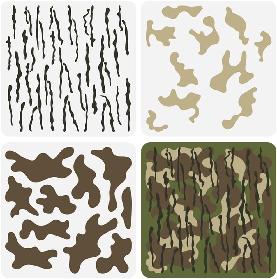 FINGERINSPIRE 3 Pcs Layered Camo Stencils 11.8x11.8 inch
