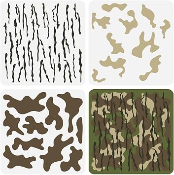 FINGERINSPIRE 3 Pcs Layered Camo Stencils 11.8x11.8 inch Camo Stencil Kits Plastic Camouflage Pattern Stencil Reusable DIY Art and Craft Camouflage Stencils for Painting Home Wall Decor