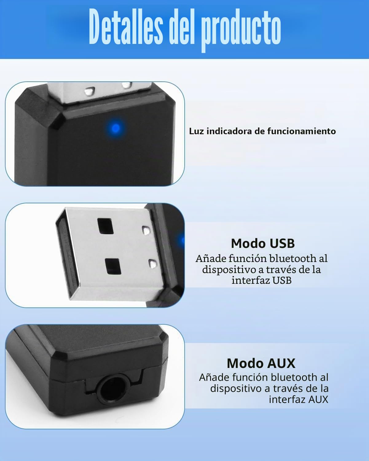 Adaptador USB Bluetooth 5.1 para Coche con Salida AUX y USB, Receptor Bluetooth Plug and Play con Cable de Audio de 3,5 mm para Altavoces y Llamadas Manos Libres