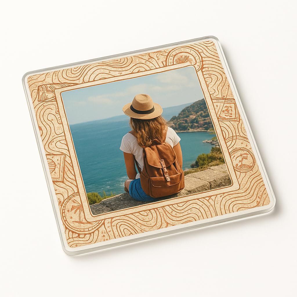 The Plum Penguin Landmark Acrylic Coaster Gift With Personal Travel Photo Frame - Wanderlust Adventure Keepsake For Home Decor Enthusiasts