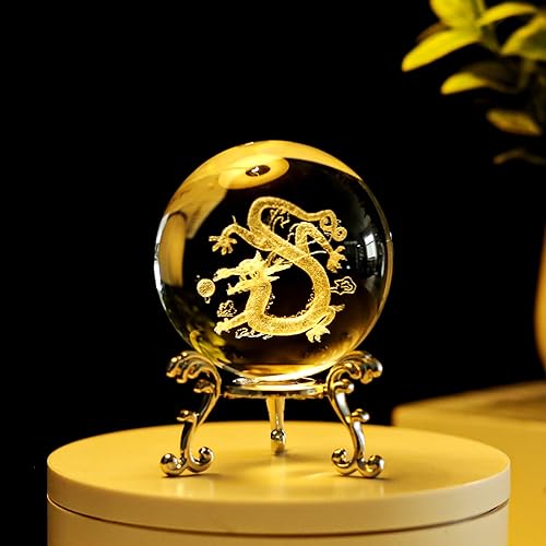 Miniatura 6 de LONGWIN Paquete de 1 bola de cristal enorme de 7.874 in con soporte de madera y 1 bola de cristal de dragón láser 3D con soporte de metal para