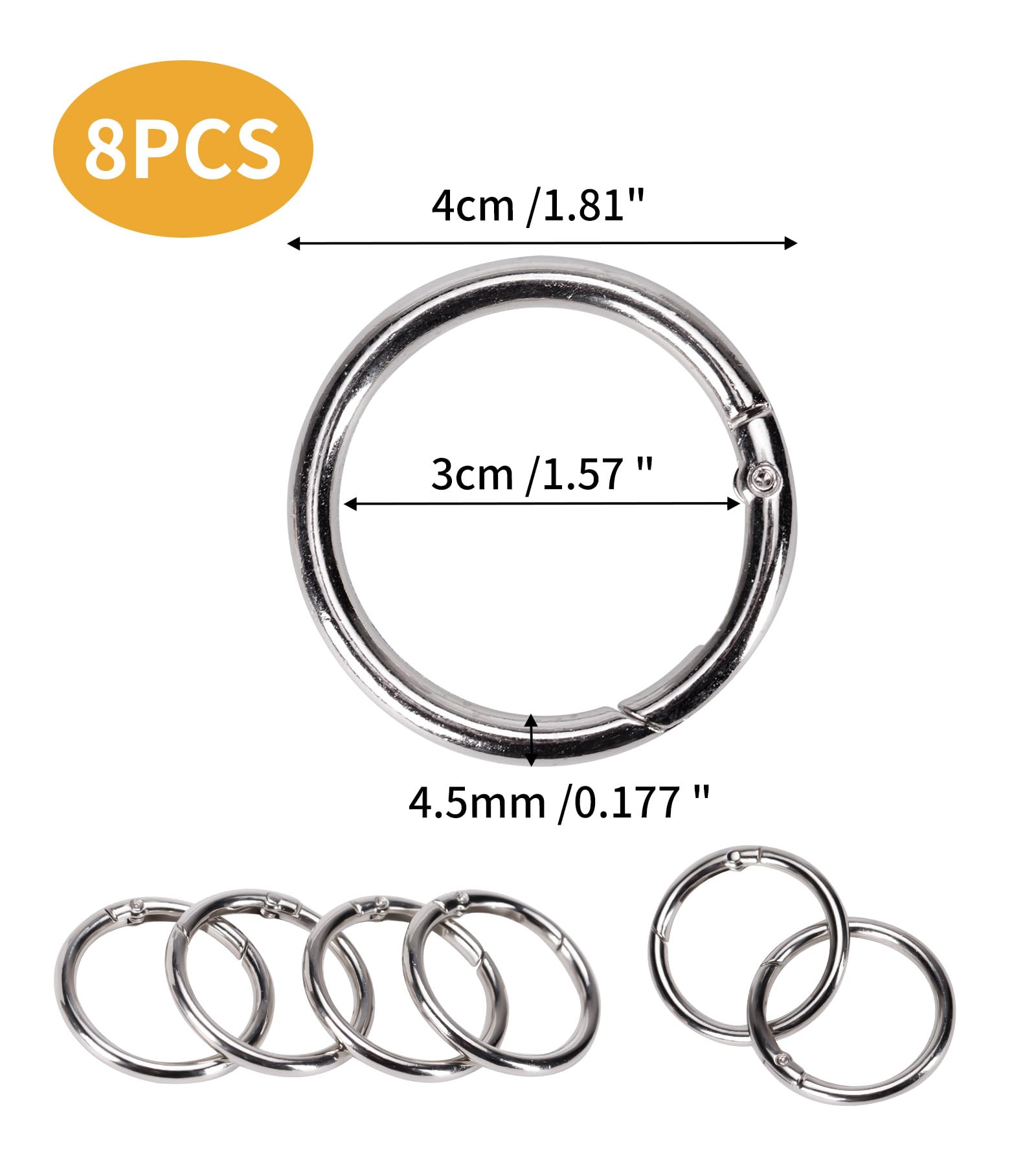 8 Moschettoni Rotondi 40mm Argento - Per Borse, Zaini, Portachiavi E Fai Da Te - Foto 10