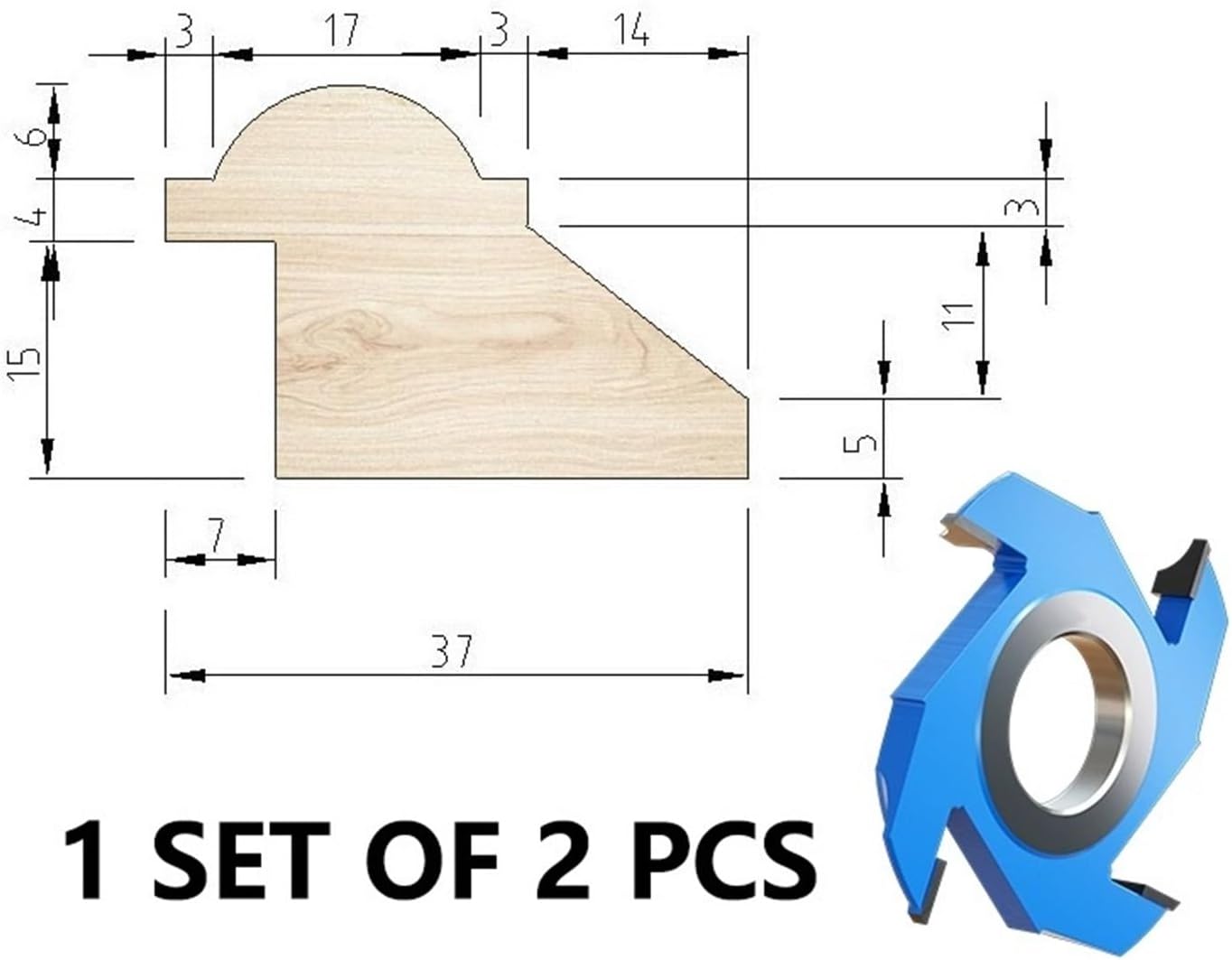 Shaper Cutter Door Making Style Woodworking Tools Carbide end Mills Solid Wood Door molding Cutters Door Panel Waistline(Inner Hole 50mm,63634)