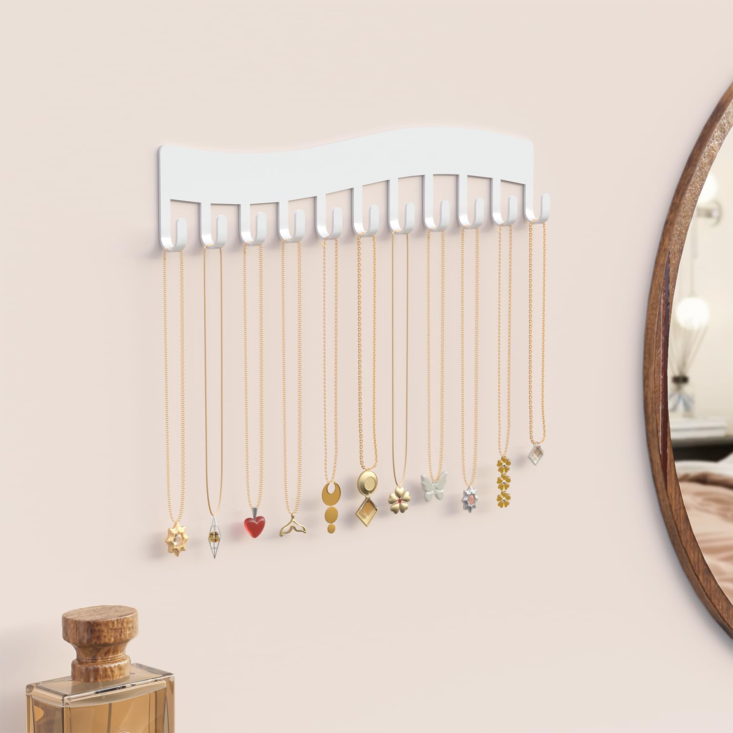 Josmimic Organizador de joyas de pared – Soporte para collares, pulseras y pendientes – Almacenamiento colgante, juego de 2, blanco