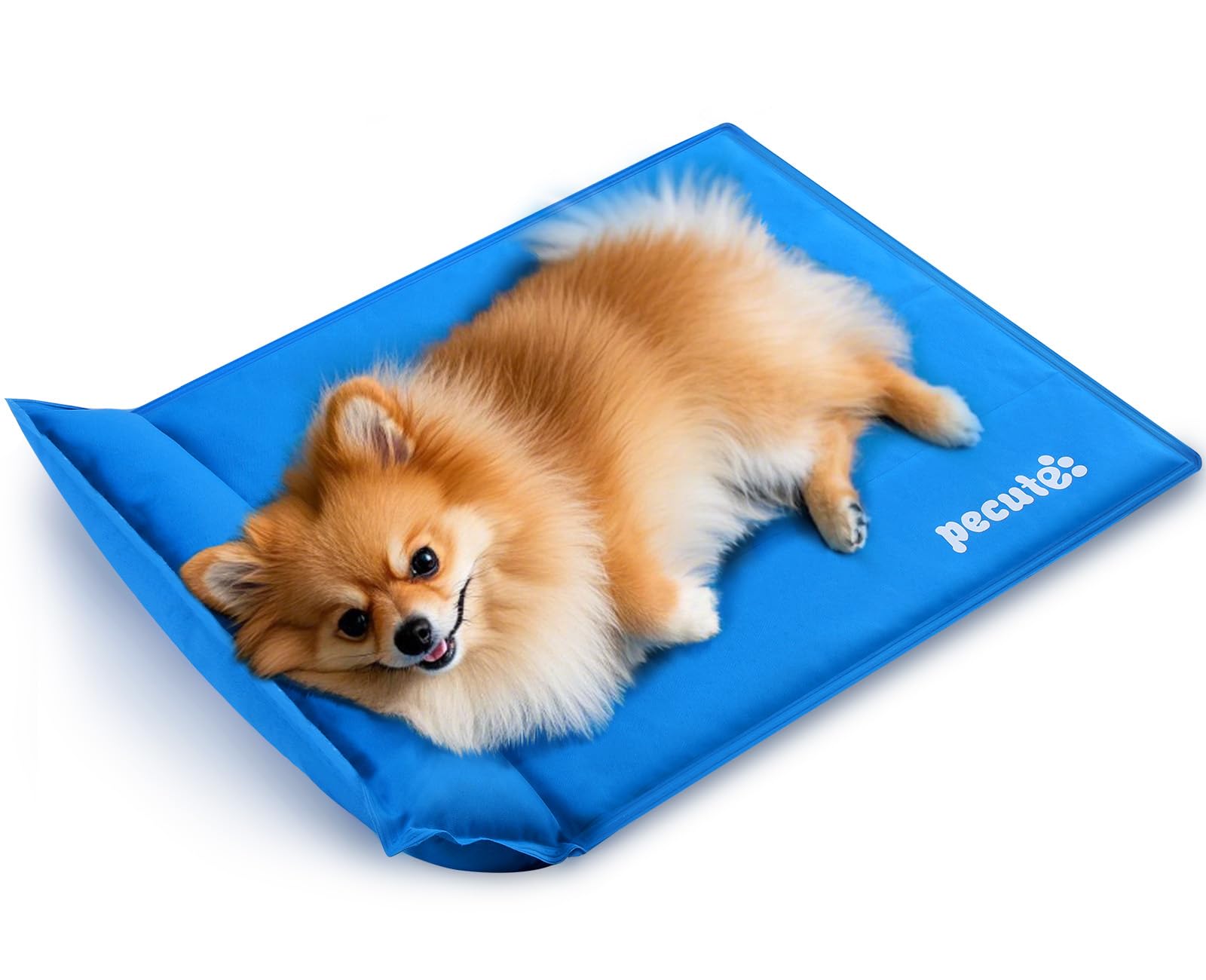 Pecute Tappetino Refrigerante Cani e Gatti, Materassino Rinfrescante con Supporto per Testa, Materassino Cane 65 x 50 cm, Gel Auto-Raffreddante Non Tossico, Blu