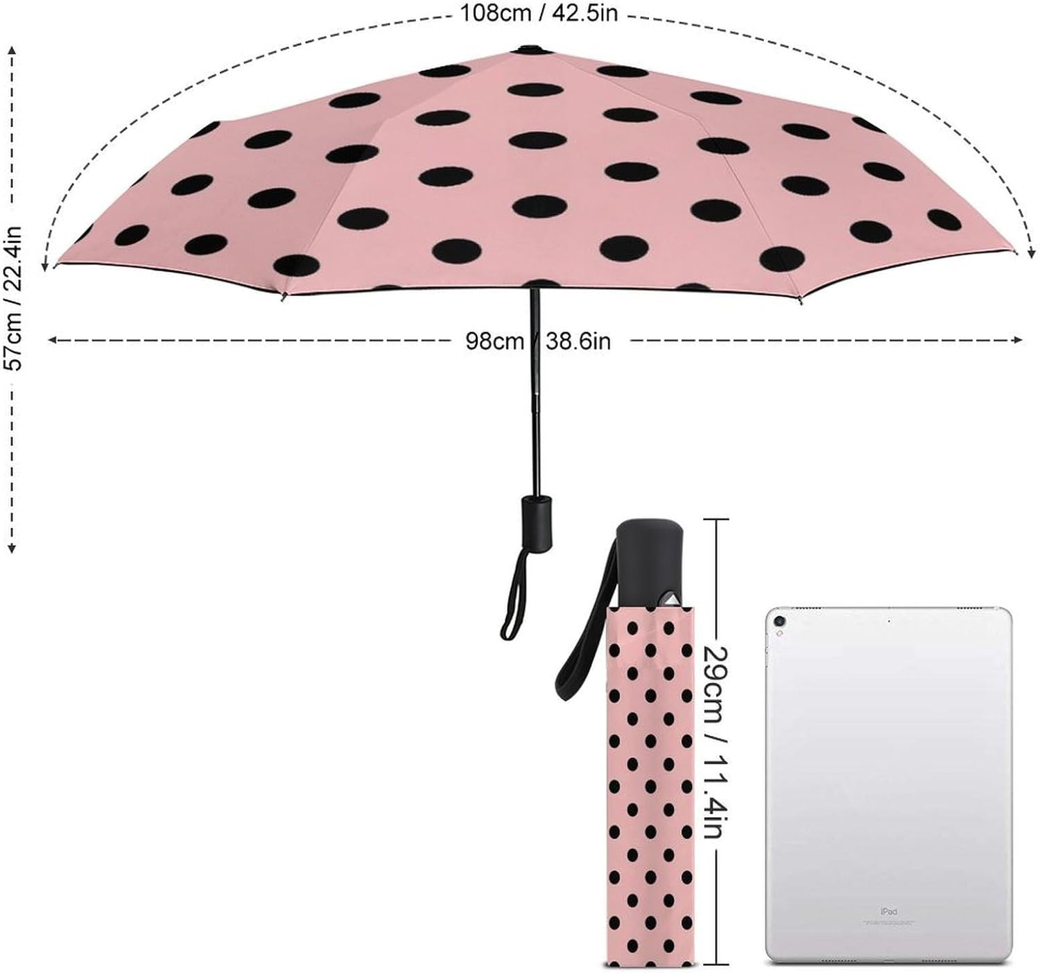Compact Travel Umbrellas 3 Fold, Automatic Lightweight Umbrella for Adult, Portable Umbrella with Case