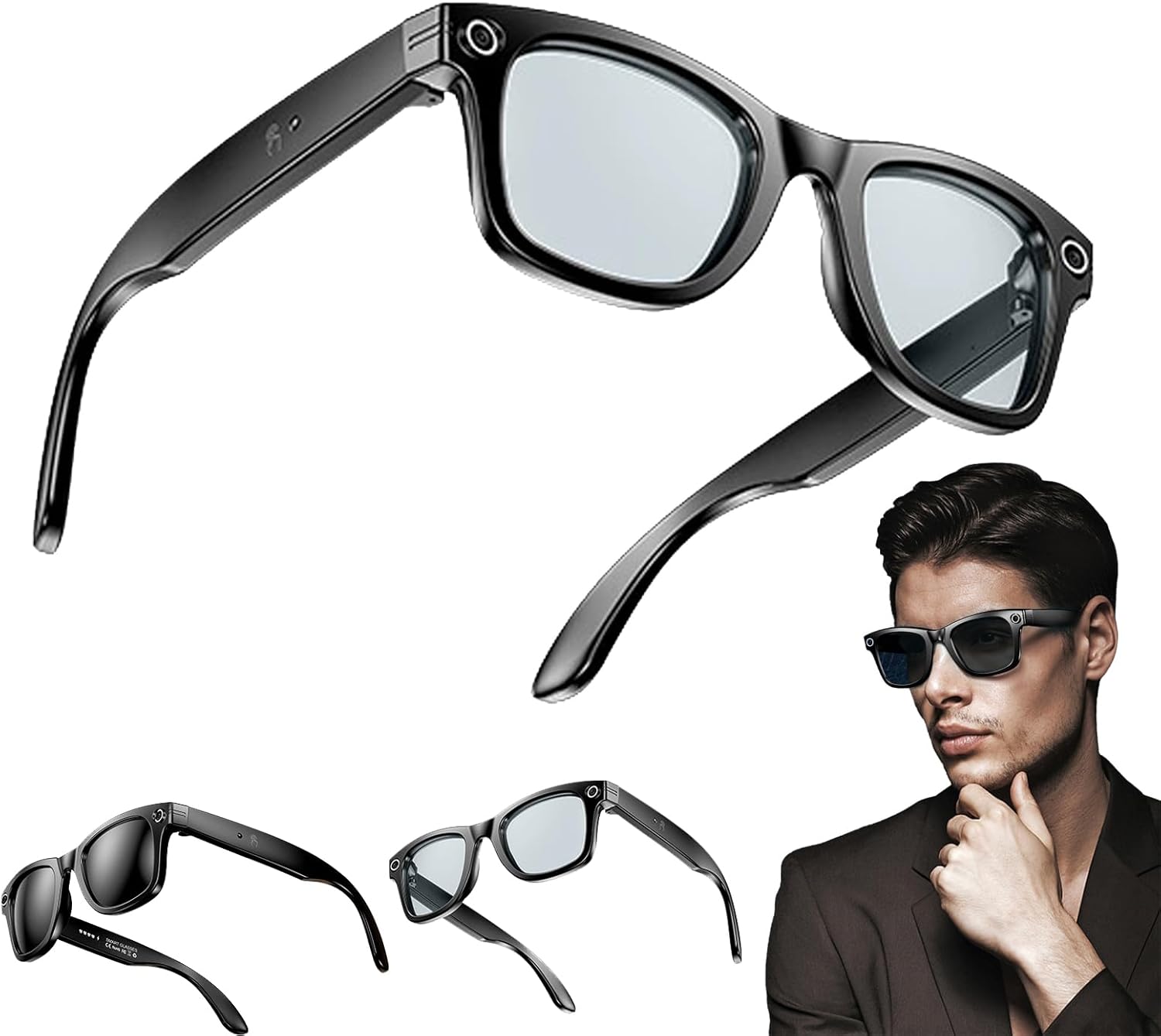 AI Smart Glasses, 800W Camera & 1080P Video, Smart Glasses with Camera and Bluetooth, AI Glasses for Calls & Musi,UV Protection,Anti-Blue Light Glasses Everyday Wear (B)
