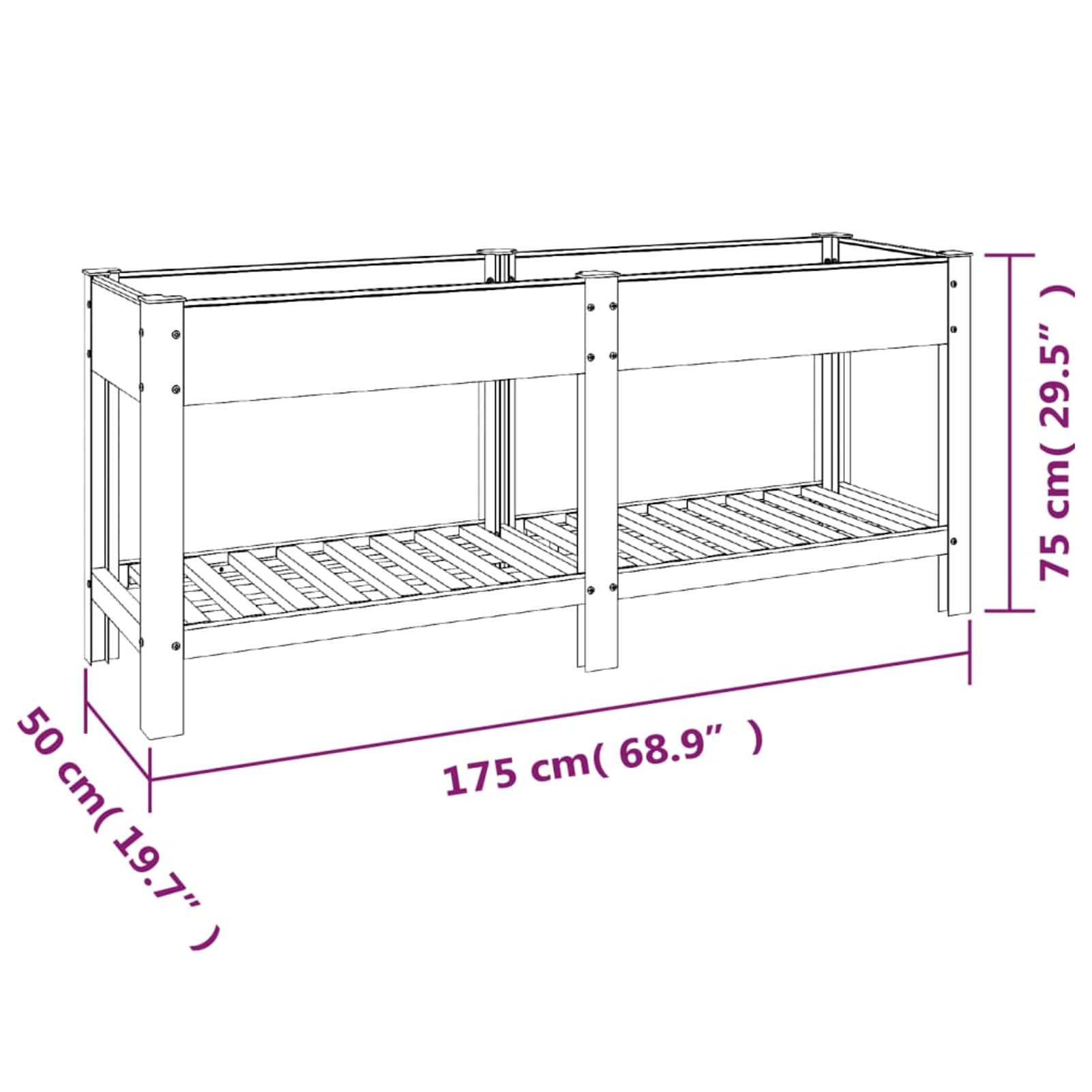 Gecheer Fioriera Rialzata da Giardino, con Ripiano, 175x50x75 cm, in WPC e Acciaio, per Balcone Patio e Orto Domestico