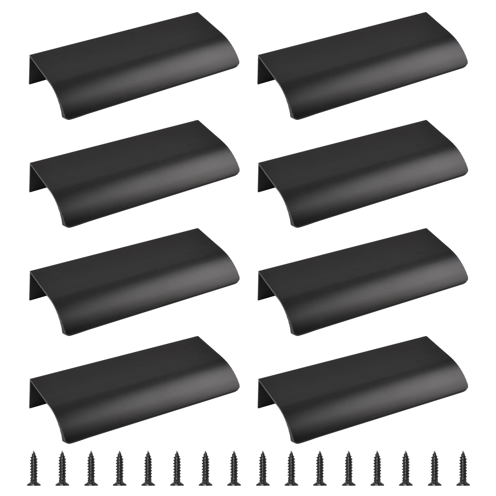 Morobor Black Finger Edge Pull, 8Pcs Concealed Handle Modern Style Drawer Handle, Aluminum Alloy Invisible Handle Wardrobe Handle For Cabinet Hardware Drawer, 100Mm