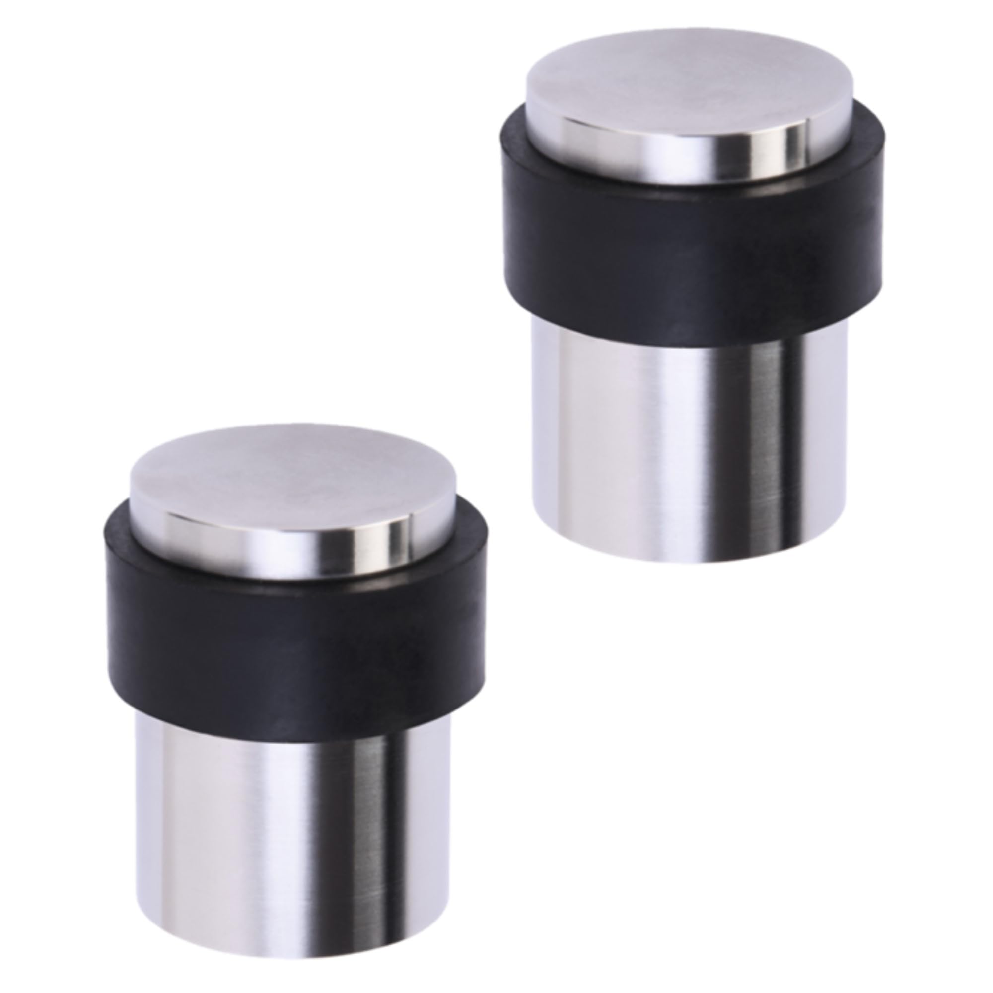 HANDLEZONE® 2 Pack Floor Mounted Door Stop 30mm x 40mm, Collared with Rubber Buffer Stopper, Concealed Fixing - Satin Stainless Steel