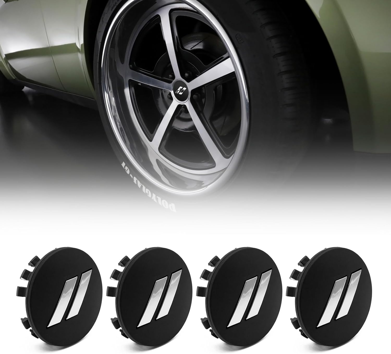 4PCS 63mm 2.5" Wheel Center Caps Compatible with Charger Challenger Durango 2017-2022 | Fit on 20" Wheels | Glossy Black Racing Stripe Hubcaps | Replacement for 6CZ27DX8AA