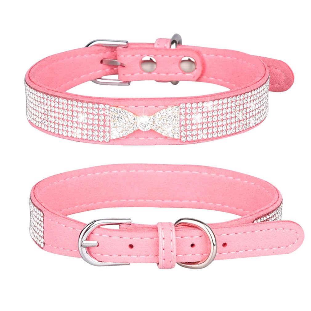 Pink XXS Dog Collar with Rhinestone, Pretty Bow Crystal Bling Kitten Collars Glitter Jeweled Sparkly Diamond Girl Puppy Collar for XXS Xs Small Medium Pet Female Dogs Female Cats, XXSmall
