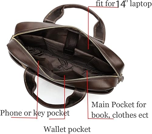 Miniatura 4 de DNATS Maletín genuino para hombre para laptop, bolsa de cuero para hombre, cartera de negocios para documentos (color 101 marrón oscuro)