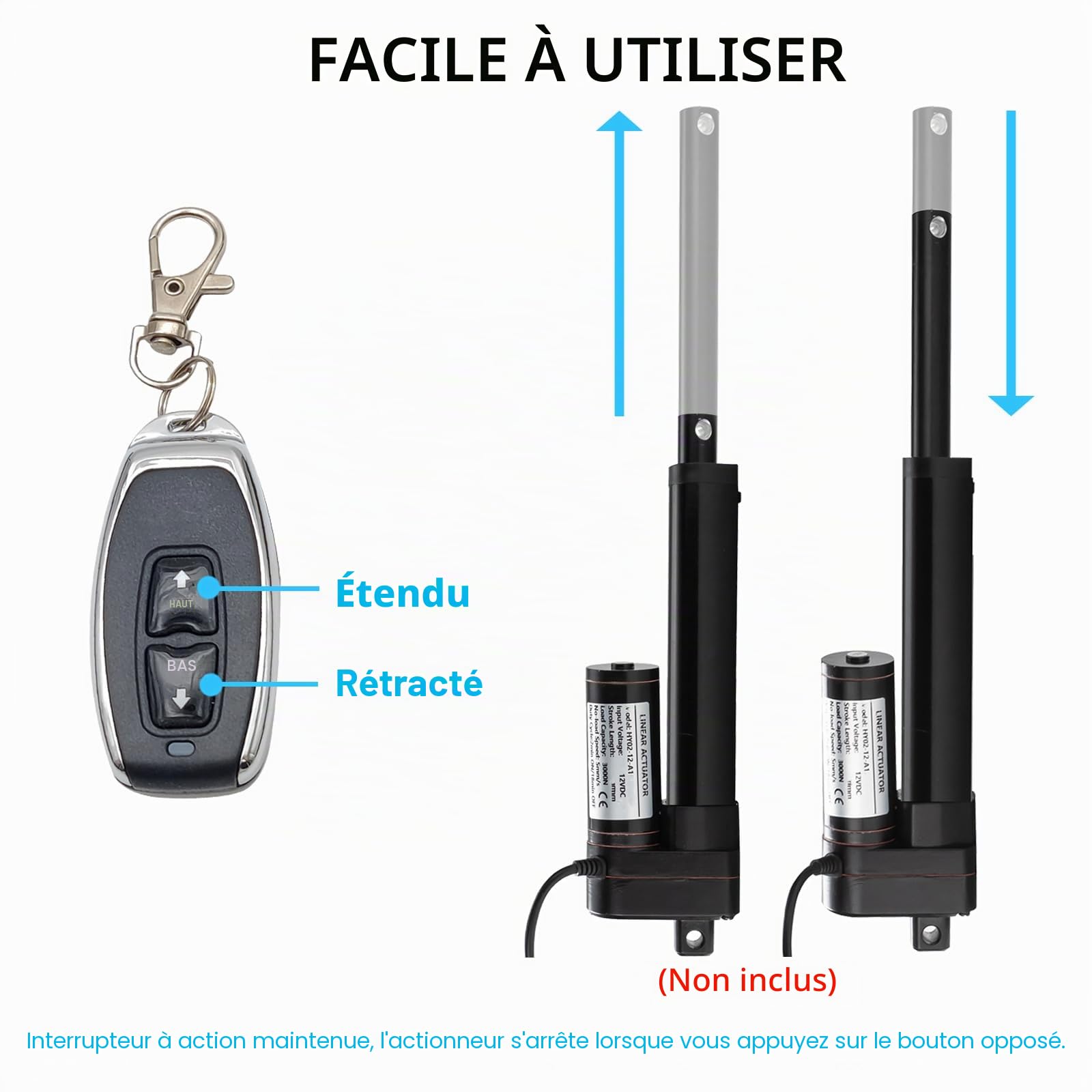 JQDML Télécommande sans fil pour actionneur linéaire CC 12V, kit d'interrupteur de télécommande avant/arrière