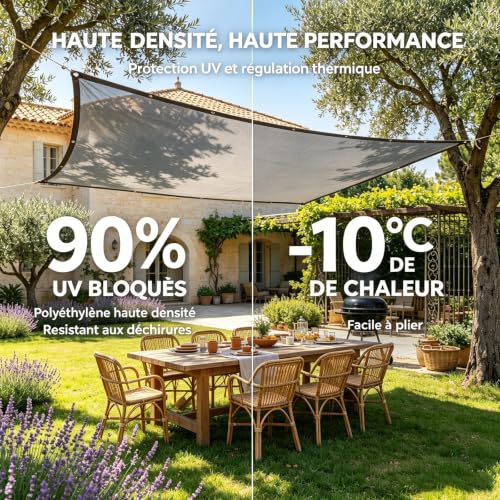 Filet d'ombrage gris 5x6m avec 90% protection UV pour extérieur - 3