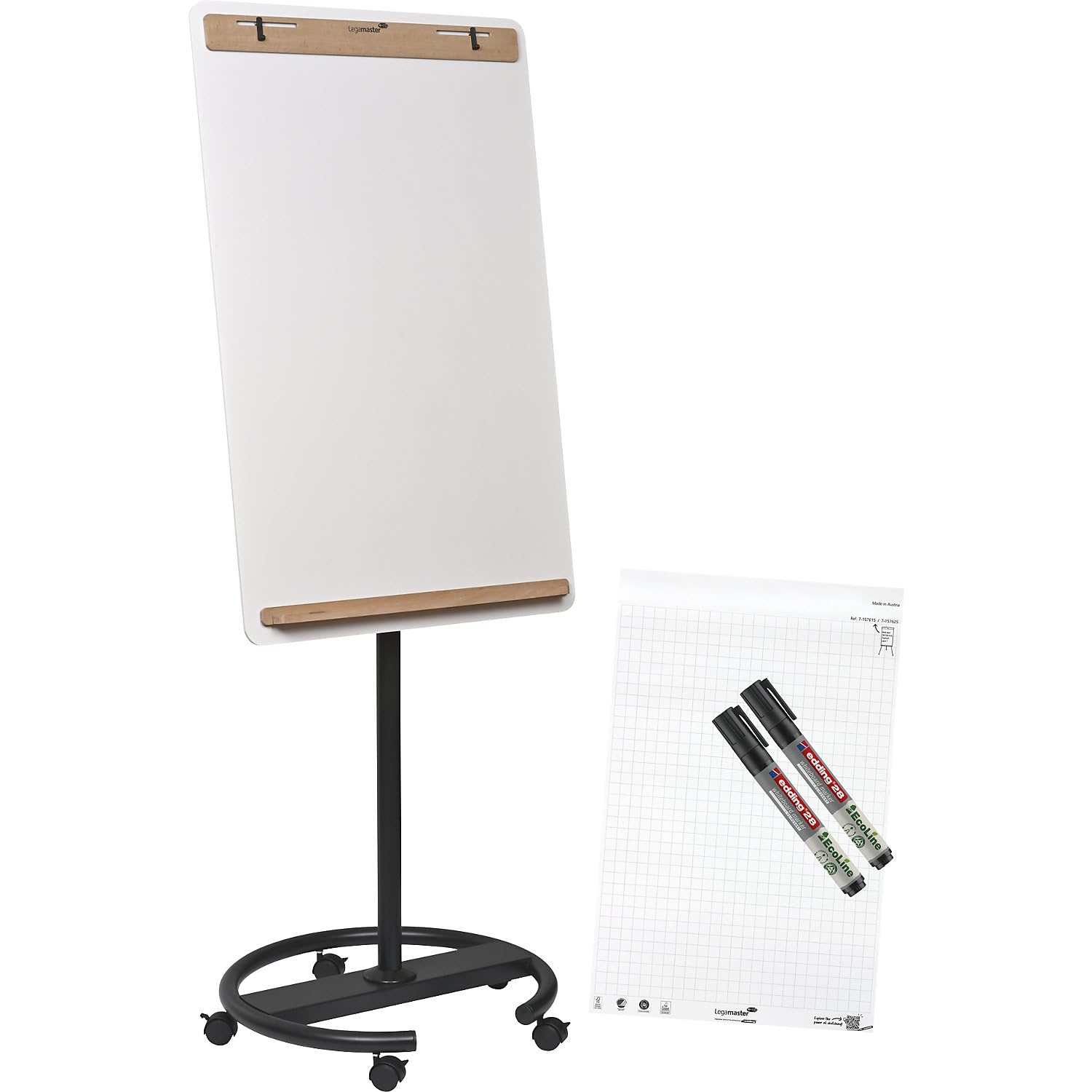 Legamaster SKETCH INFINITE Flipchart – weiß – mobiler Rundfuß – 2in1 Whiteboard & Papiertafel – rahmenlos, magnetisch – Präsentationstafel für Büro, Meetings und Workshops | Stahl, emailliert, Rundfuß mit Rollen