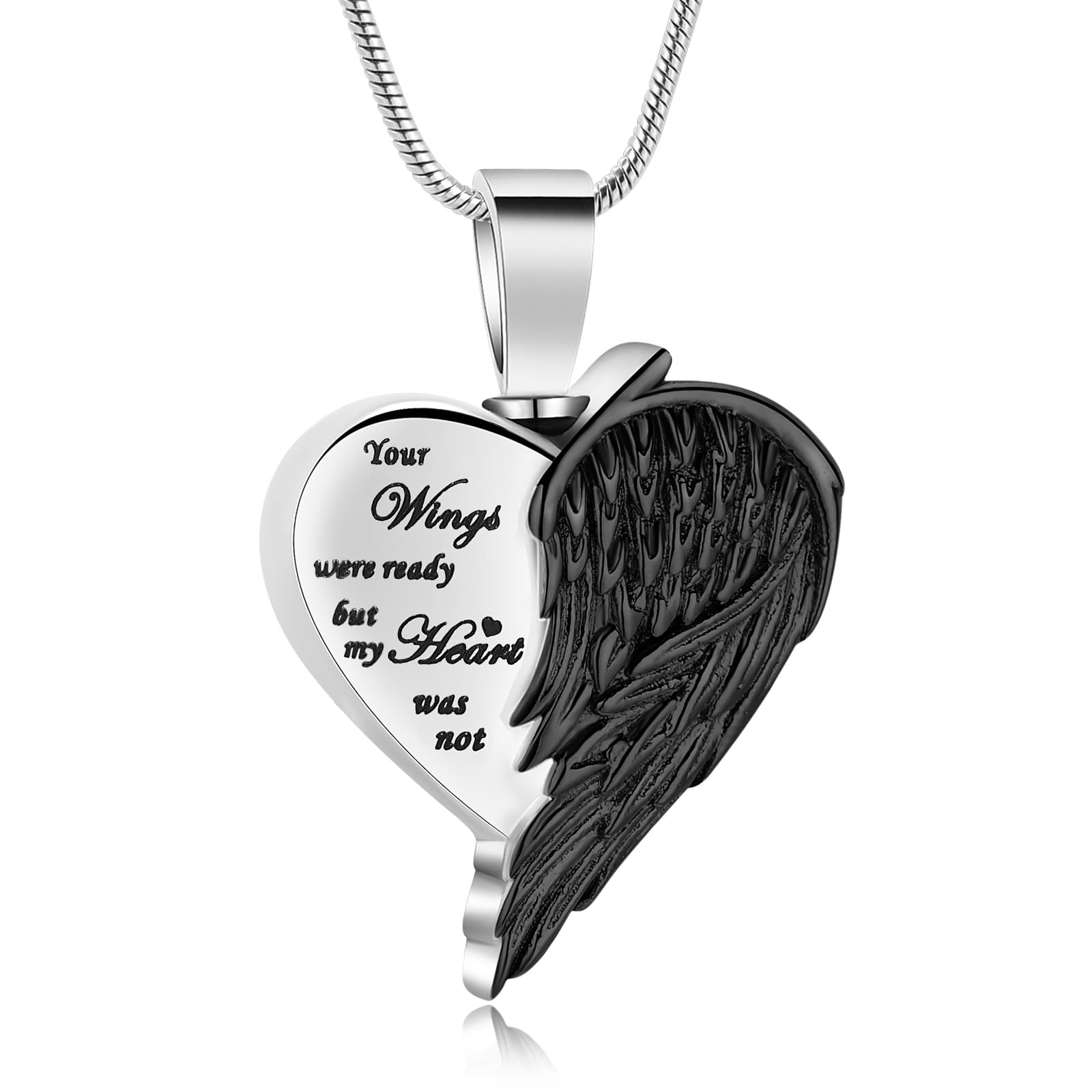 VCCWYQK Cremation Jewelry for Ashes for Women Men Angel Wing Heart Urn Necklaces for Ashes Always in My Heart Memorial Ashes Lockets