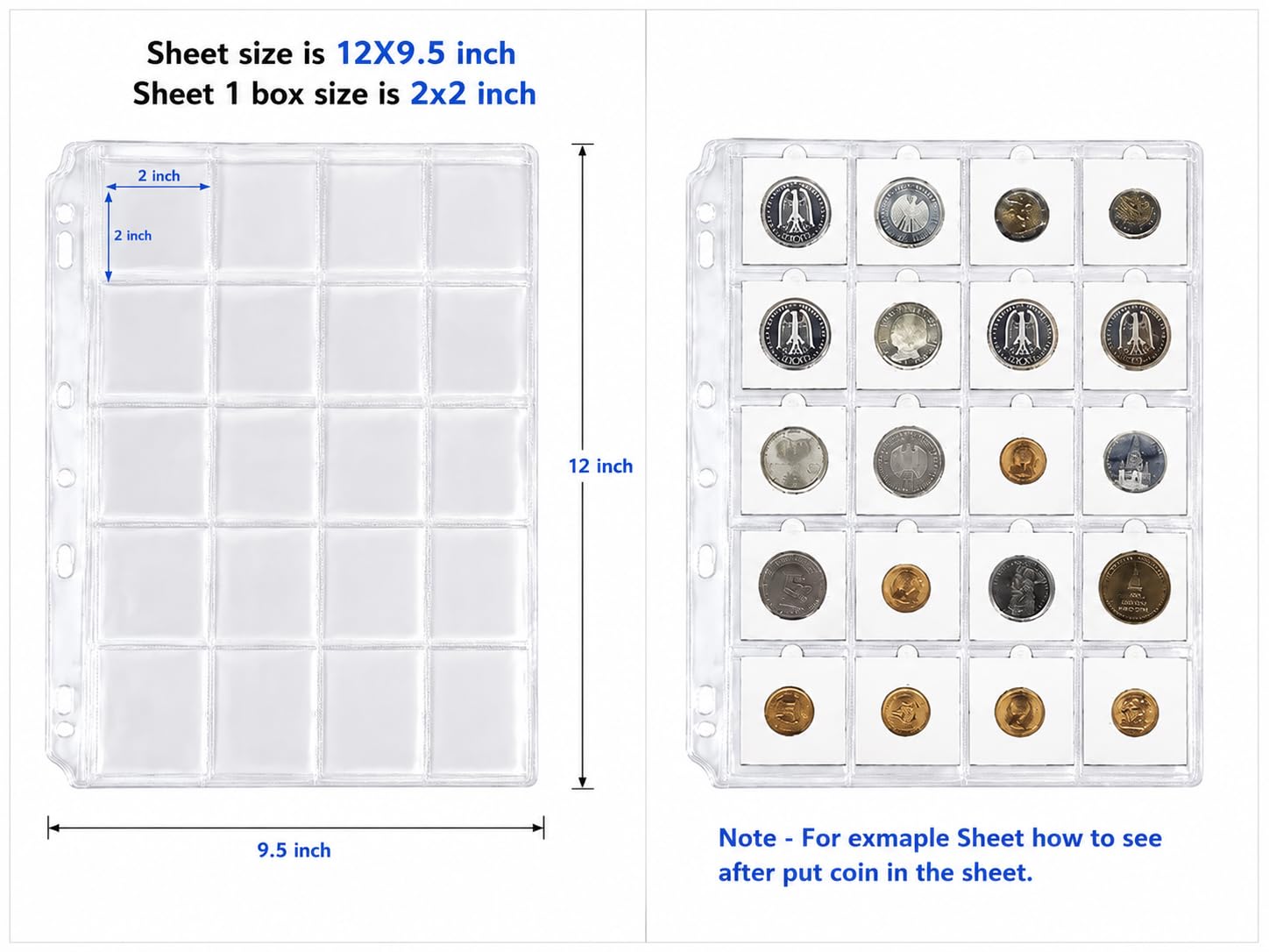 Atoz Crafts Coin Sheets for Coin Collection – 2x2 Inch Pockets