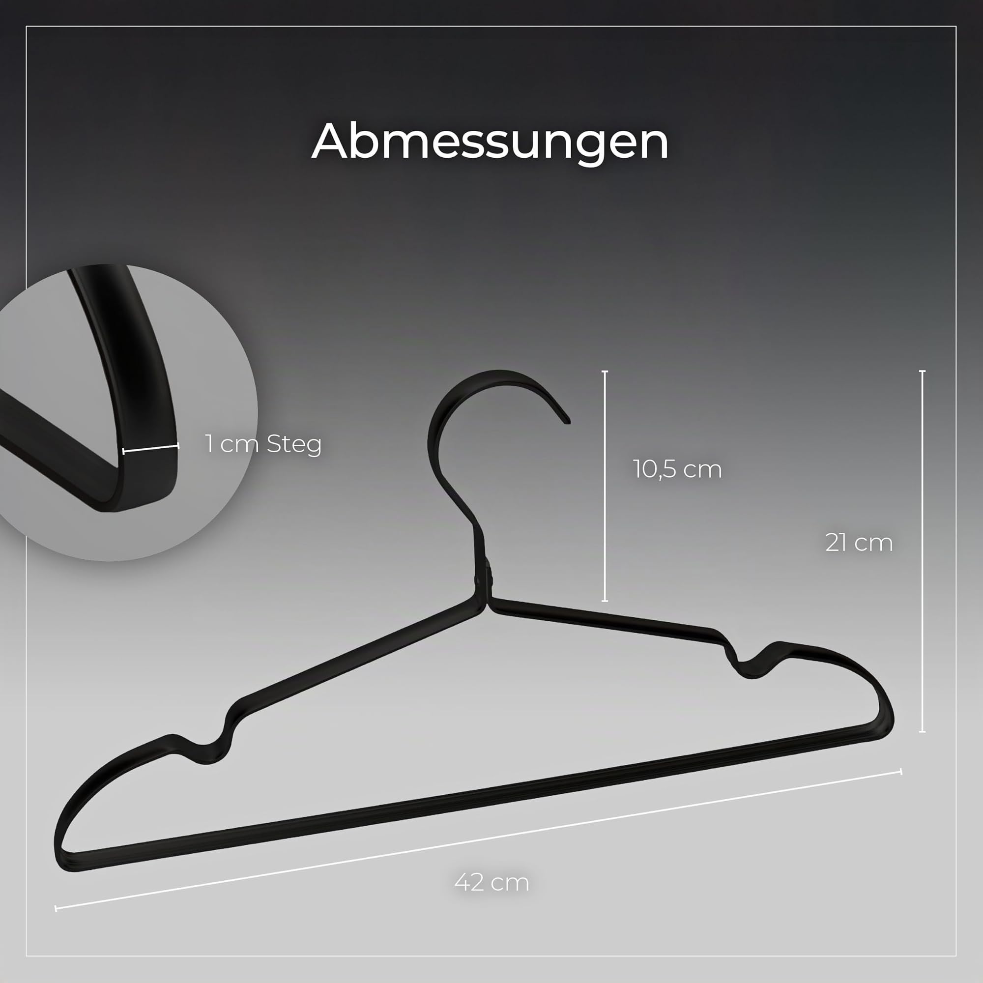 Parusia Kleiderbügel Metall schwarz, 42cm breit, 1cm stark, rostfrei, formstabil, zur platzsparenden Kleideraufbewahrung & Organisation von Kleiderschrank, Kleiderständer, Clothes Hanger (40)
