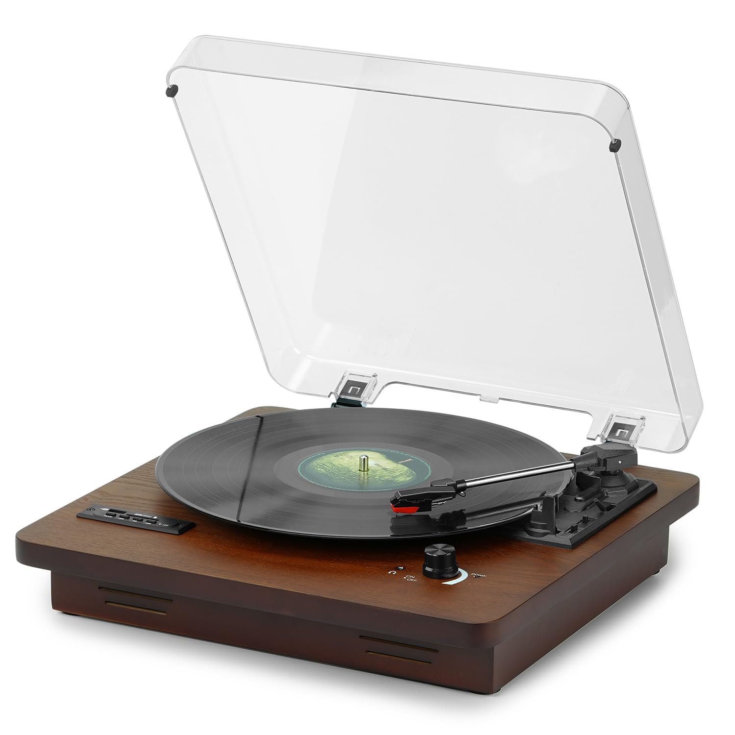Platine Vinyle Bluetooth émetteur et récepteur, Enregistrement USB/SD, Radio AM/FM, Haut-parleurs intégrés, 33/45/78 TR/Min, entrée AUX, Sortie RCA, Prise Casque, arrêt Automatique