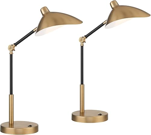 Miniatura 2 de 360 Lighting Colborne - Juego de 2 lámparas de escritorio modernas de mediados de siglo de 28 pulgadas de alto con puerto USB, pantalla de metal