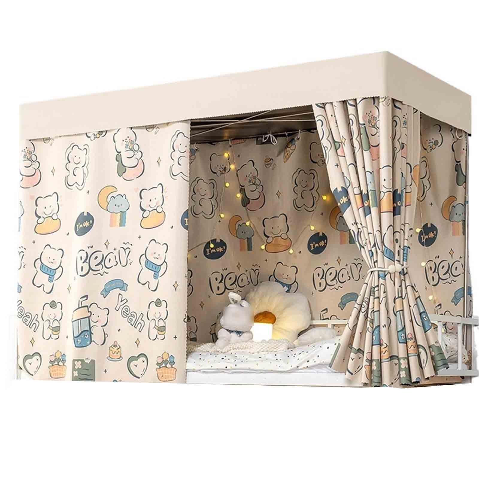 HAJHI Thicken Blackou Bunk Bed Tent Dormitories Bunk Bed Curtains for Bottom Top Polyester 3 Doors Loft Bed Curtains Mosquito-Proof(3*curtains,1.5M,E)