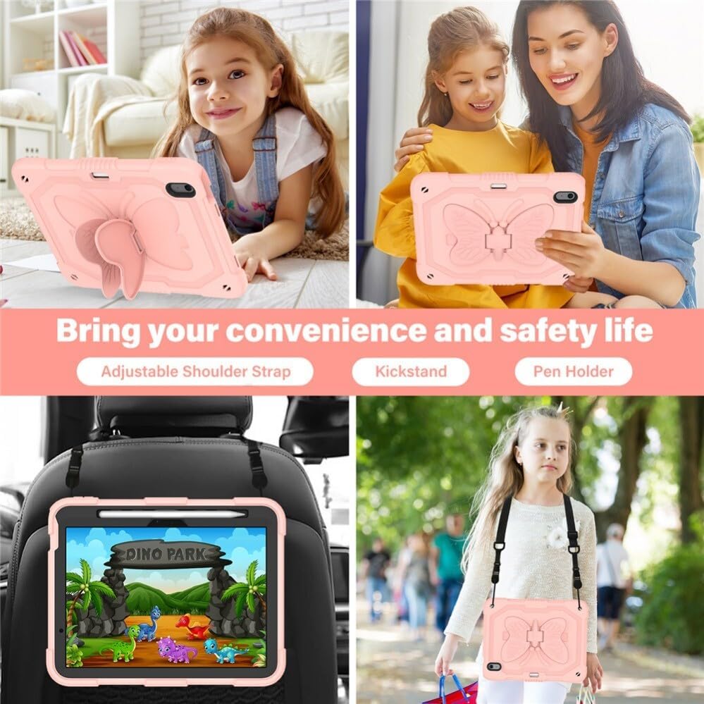 Generic case Compatible with iPad Pro 11-inch (M5) 2025 (Color : Colorful Rose Gold) Dual Layer Stand Butterfly Silicon Full Hard Cover with Shoulder Strap image 4