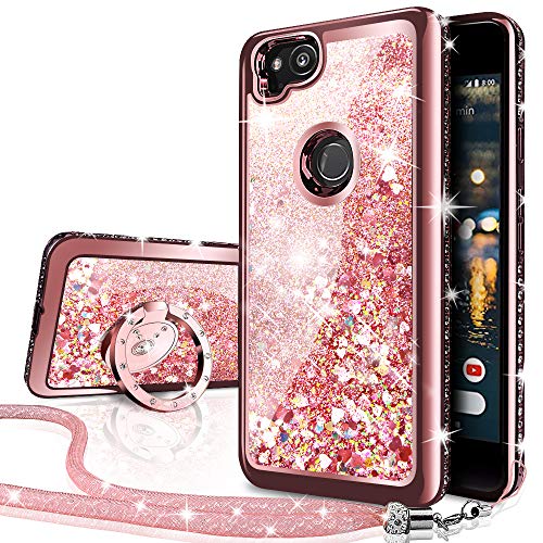 Silverback Google Pixel 2 Case, Moving Liquid Holographic Sparkle Glitter Case with Kickstand