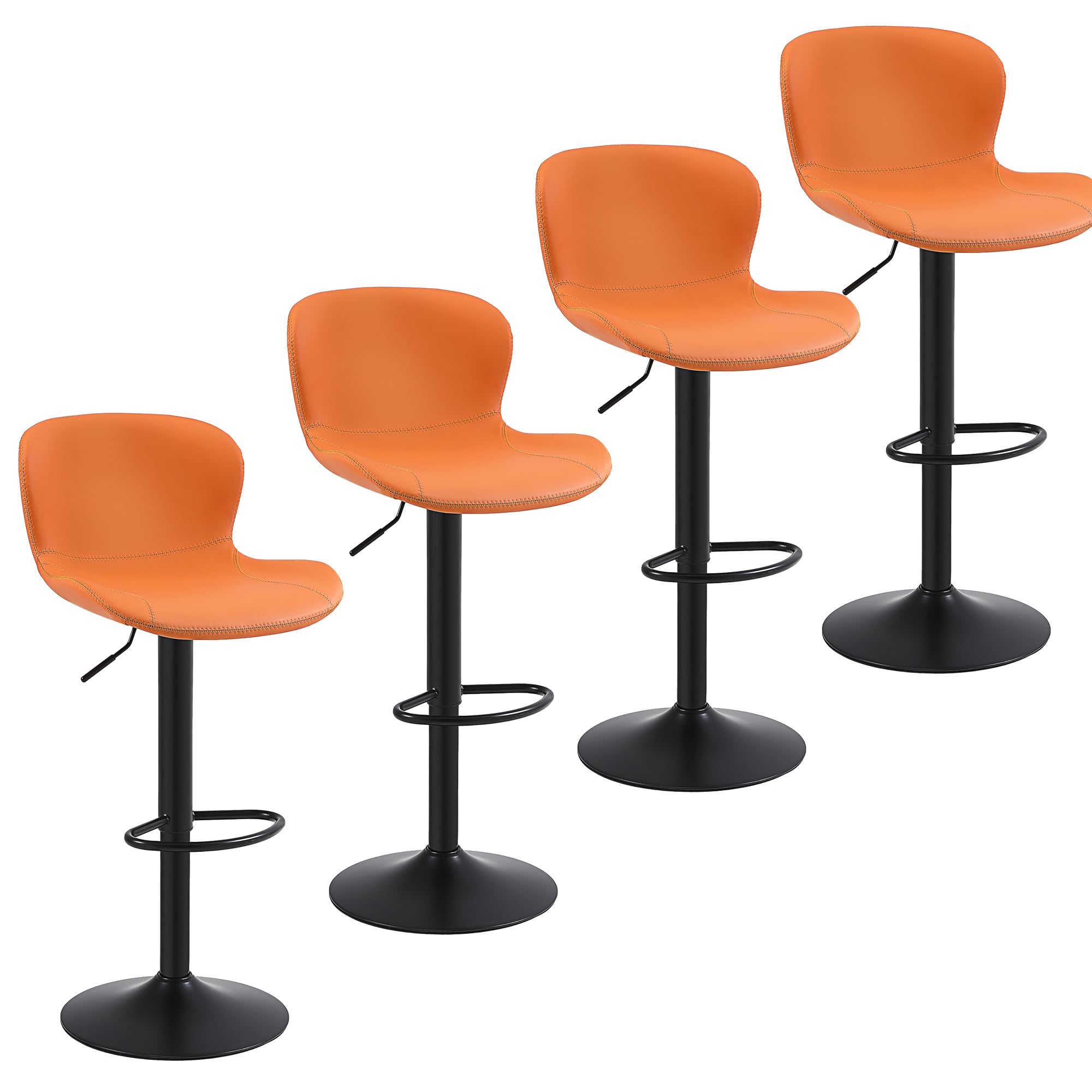 Tabourets de bar orange réglables en hauteur pour cuisine moderne - Lot de 4