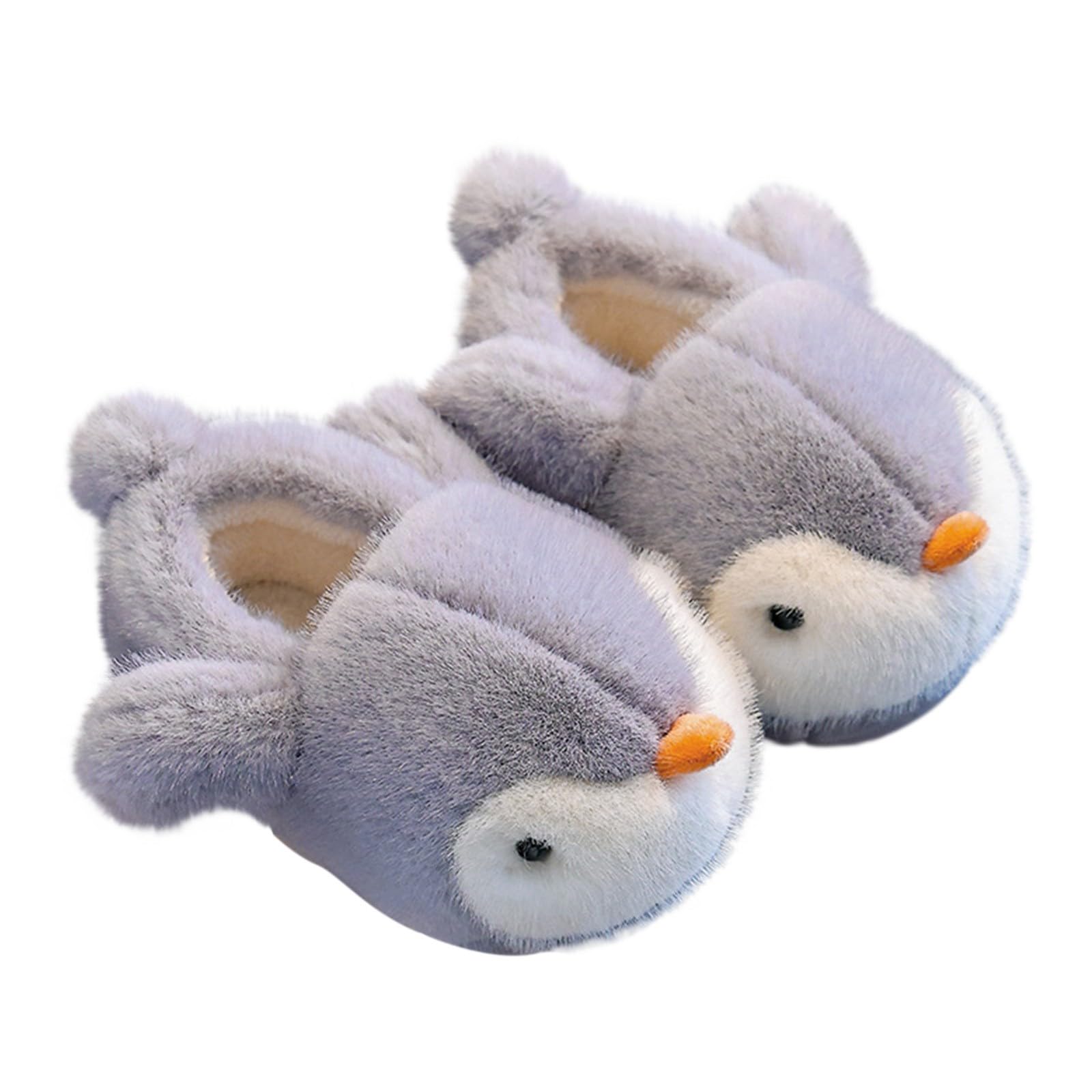 Winter Hausschuhe Kinder Plüsch Warm Rutschfest Pantoffeln Mädchen Jungen | Pinguin 3D Cartoon Tier Niedlich Flauschig Kuschelig Slipper Geschlossen Slip-On EVA Sohle Zehenschutz Bequem Weich Kleinkind