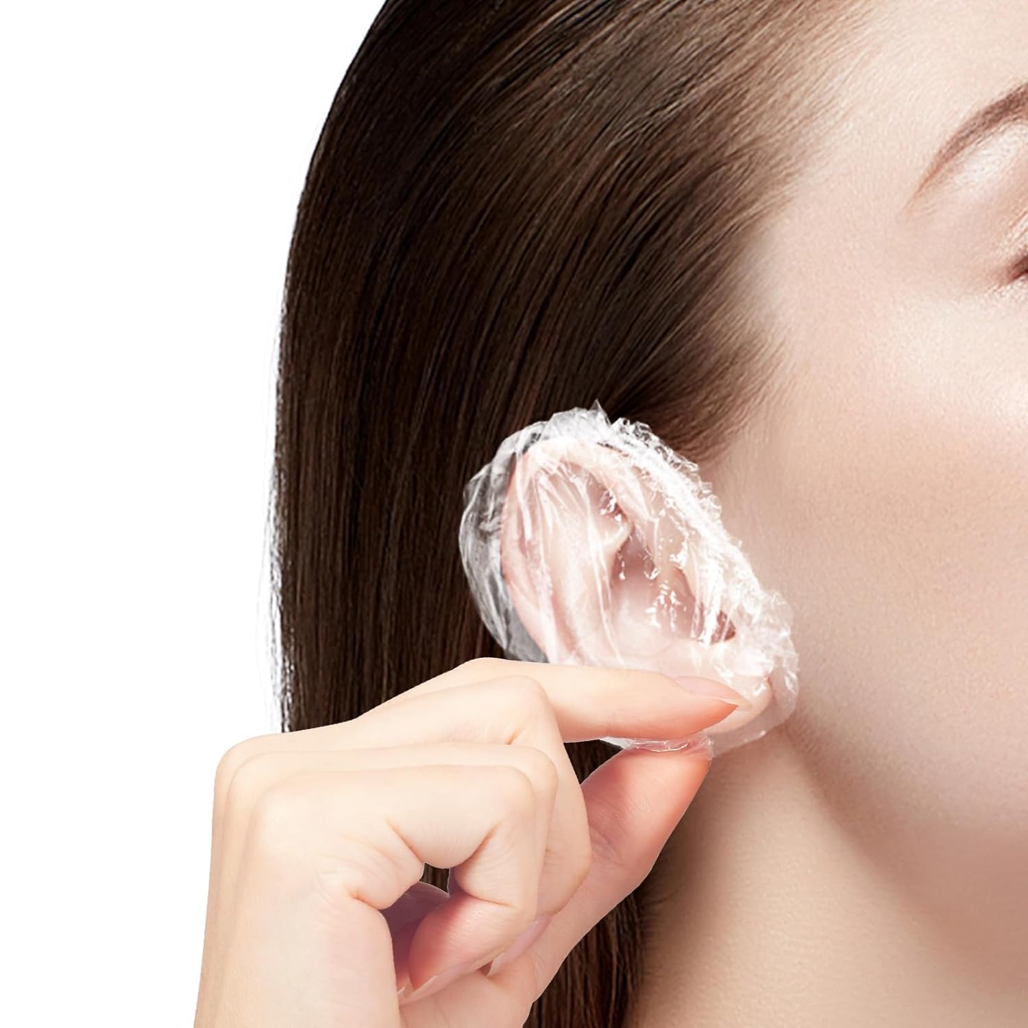 FEXONXA 100PCS Clear Waterproof Ear Protectors – Disposable Ear Caps for Bathing, Shower, Hair Dye, Spa, and Salon Use – Elastic and Lightweight Ear Covers for Home, Hotel, and Travel