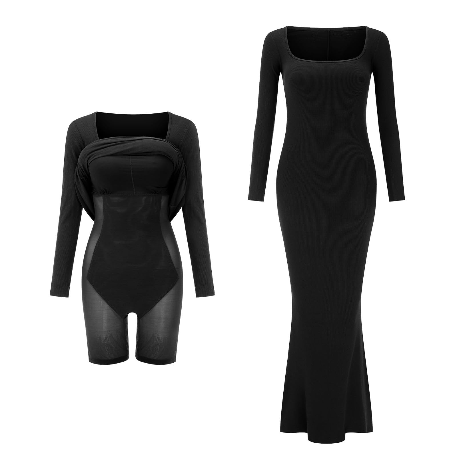Cocila Abiti Plus Size Donna Eleganti Abito modellante per il corpo in tinta unita da donna con imbottitura per il seno modellante per il corpo 8 in 1 Abito casual a maniche Il Delle Seconde Occasioni
