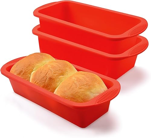 CAKETIME Moldes de silicona para pan, juego de 3 moldes antiadherentes de 9 x 3.9 x 2.3 pulgadas para hornear de silicona sin BPA para pan casero,