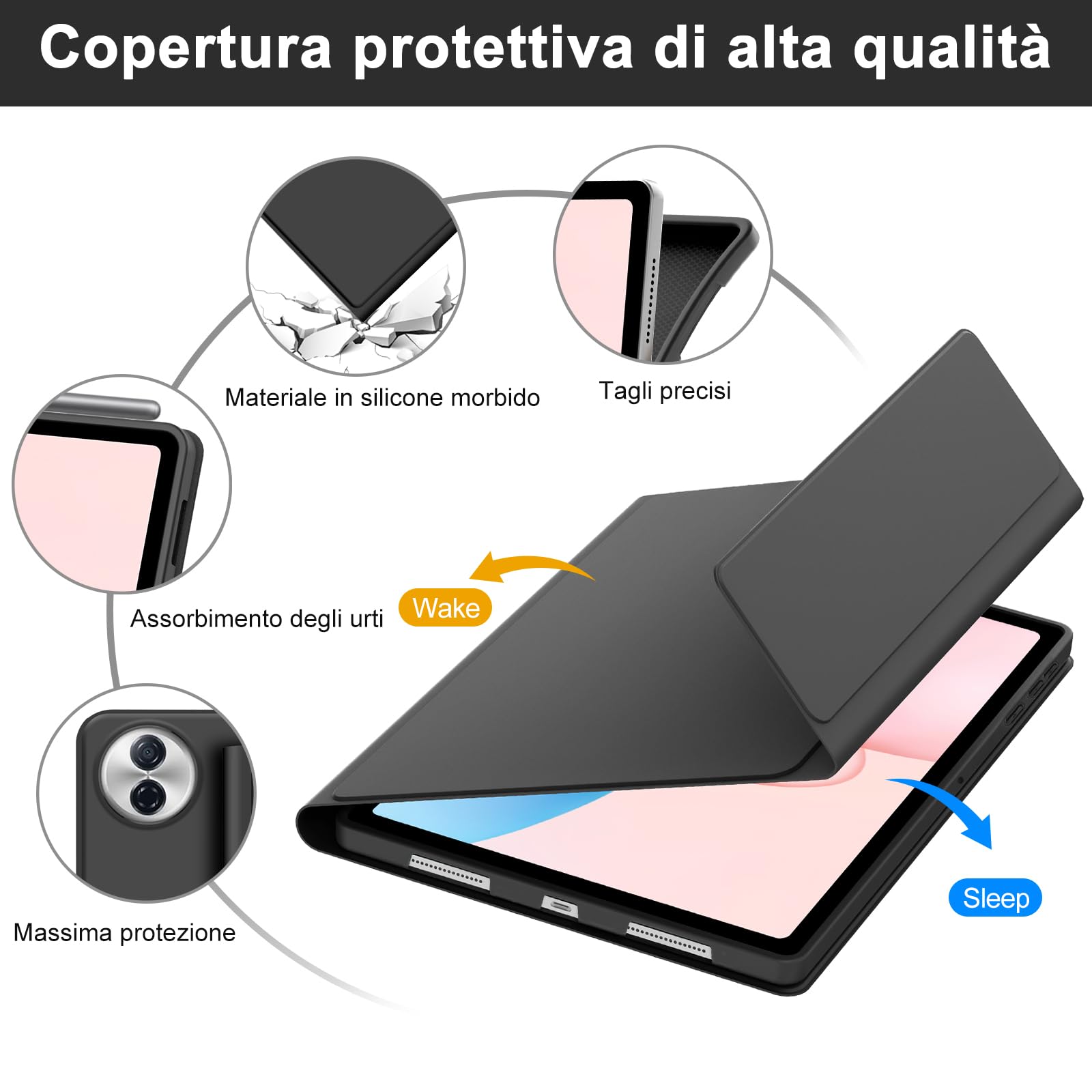 FOGARI Per Honor Pad 10 2025 12.1 Pollici Cover Tastiera | Custodia Tastiera Bluetooth Rimovibile con Touchpad per Ufficio/Studio/Scrittura, Keyboard Wireless Portatile, Nero