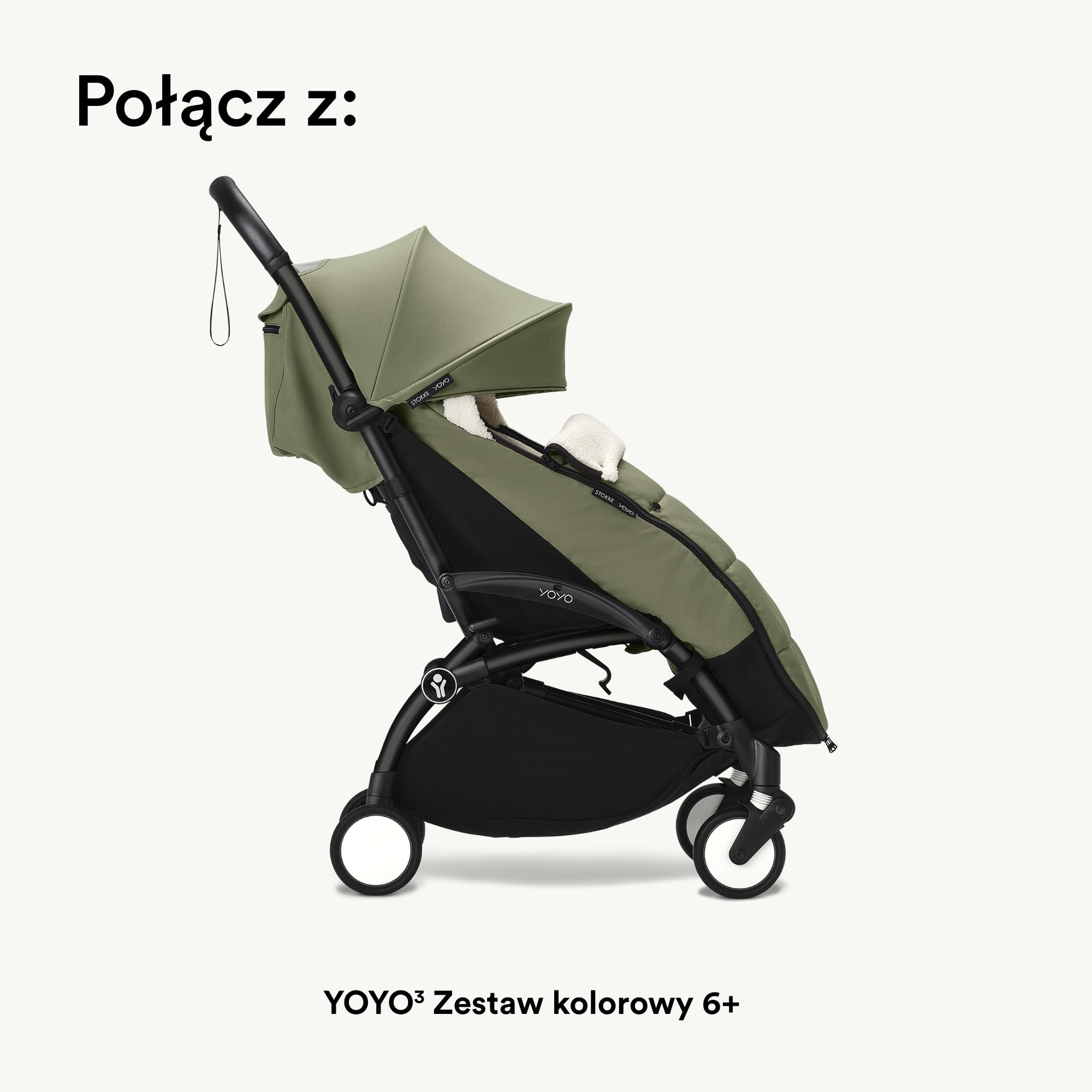 Śpiworek do wózka Stokke YOYO, Olive - podszewka Sherpa, kaptur z polarem ze sznurkiem, podwójna wyściółka - można prać w 30°C - w zestawie mała torba