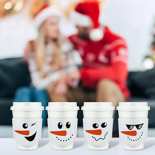 Miniatura 5 de Paquete de 100 vasos de papel desechables de Navidad de 12 onzas con tapas y fundas para tazas de café, tazas de chocolate de Navidad, tazas de café