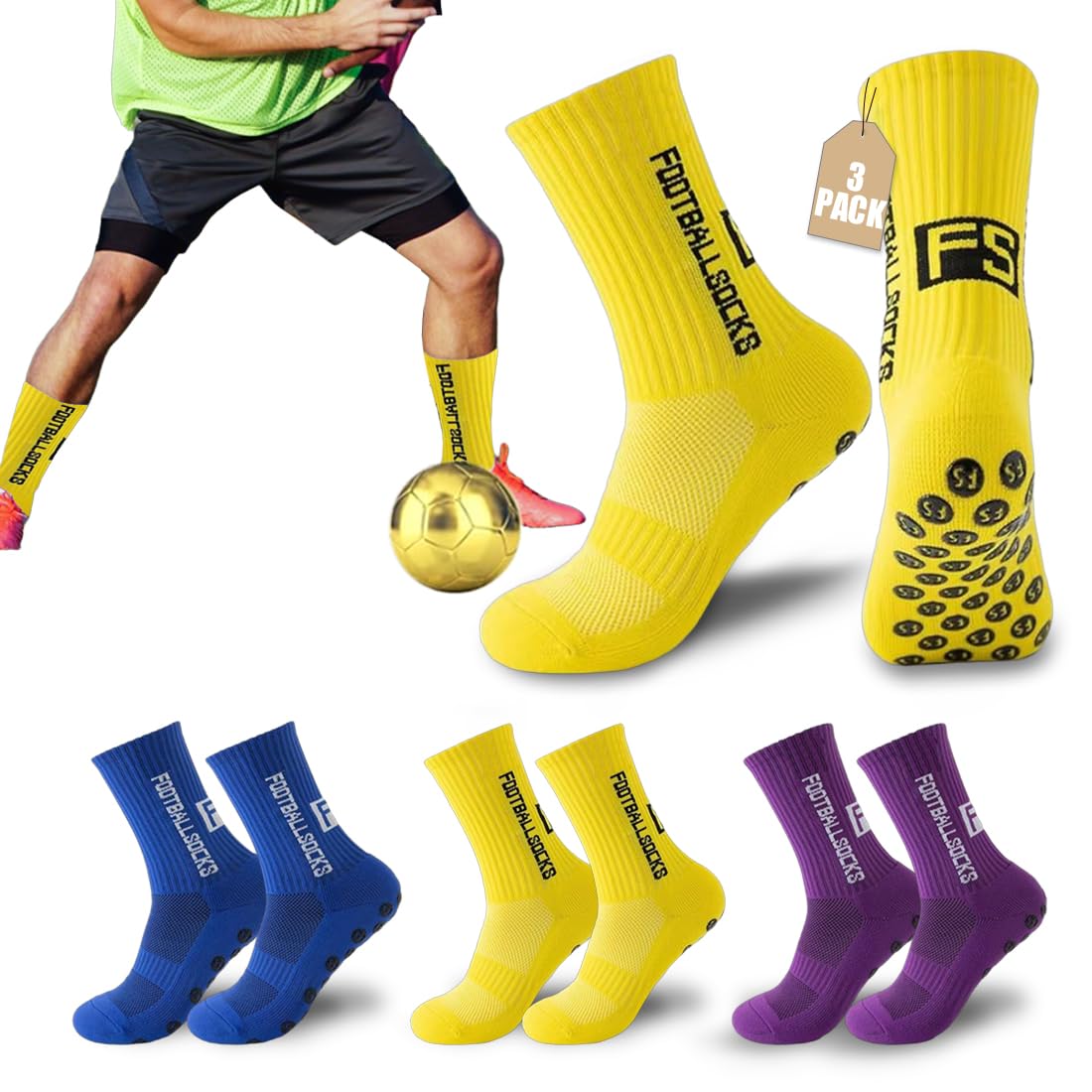 Calcetines deportivos de fútbol,Calcetines deportivos antideslizantes de fútbol,Calcetines de fútbol Grip-Socken,Soccer Absorbe el Sudor,Transpirable Running Calcetines