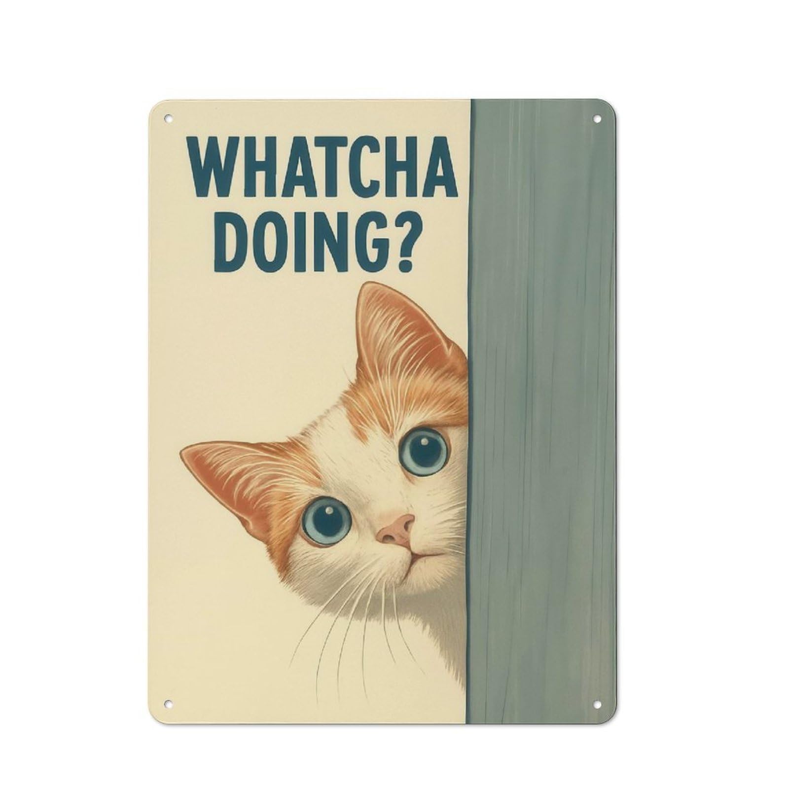 Junmoney Style-10 Tin Wall Plaque 40X30cm With Whatcha Doing Curious Cat Peeking For Café Or Restaurant, New Home Wall Decor For Hospitality Interior Collectors