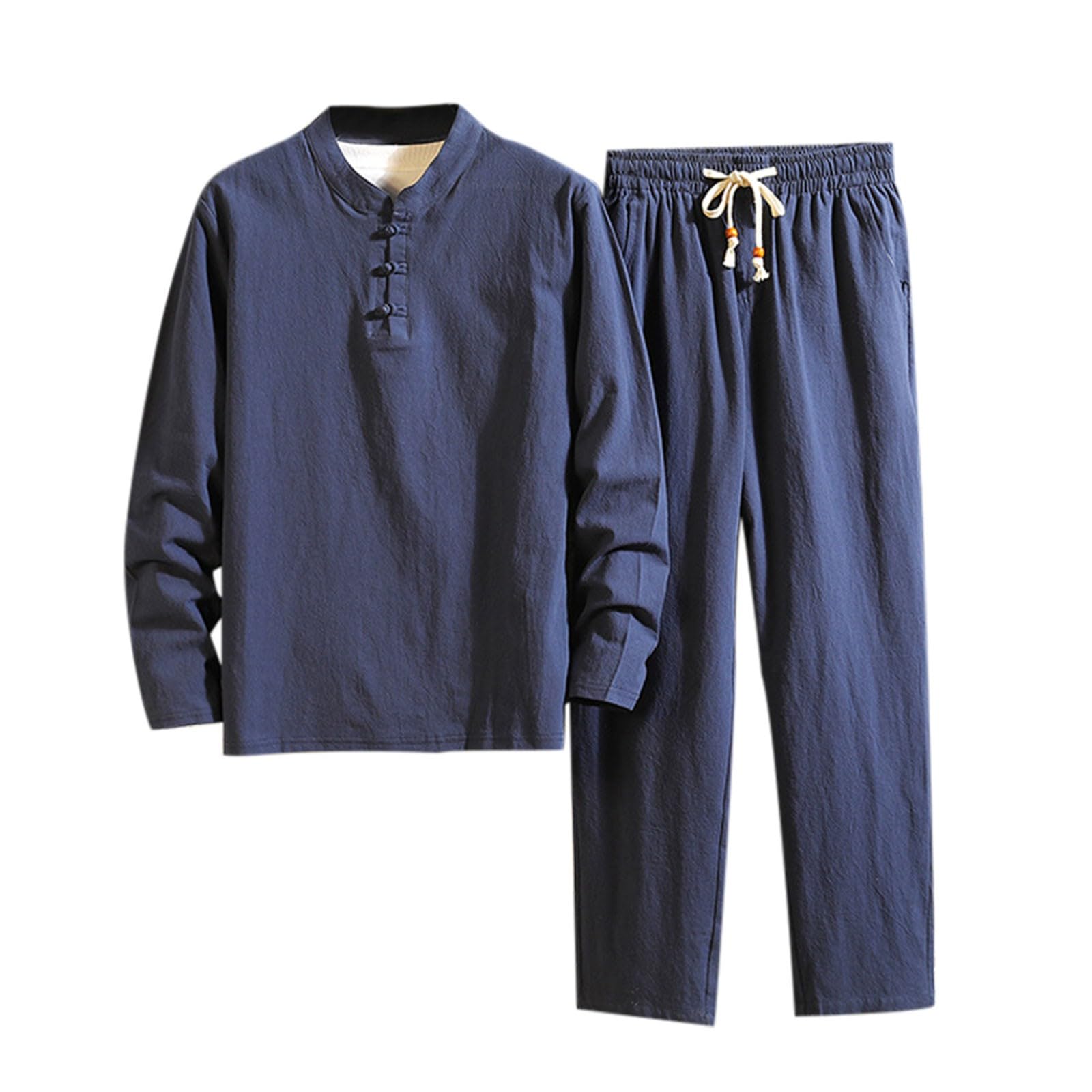 Traje de artes marciales para hombre Color sólido chaqueta y pantalón tradicional chino artes marciales de manga larga entrenamiento ropa de ocio Tai Chi Qigong Wing Chun Shaolin Wushu