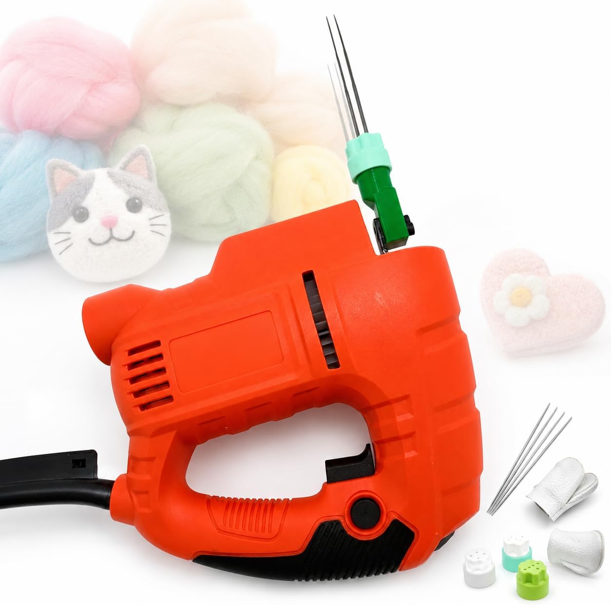 Professional Electric Needle Felting Machine, Electric Wool Felting Tool with Adjustable Speed, 1-7 Needles, Replaceable Nozzles and Cooling Fan for DIY Wool Painting and Felt Crafts
