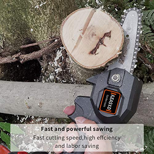 F.EASY.D Mini Chainsaw 4-Inch Cordless Electric Protable Chainsaw with Brushless Motor, One-Hand 0.7kg Lightweight, Pruning Shears Chainsaw for Tree Branch Wood Cutting (4inch, Black)