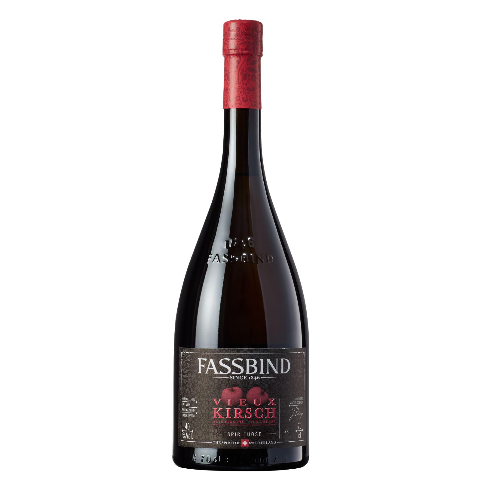 Brennerei Fassbind Vieux Kirsch (1 x 0.7 l) - Edler Schweizer Obstbrand aus reifen Kirschen mit 40% vol. Alkohol