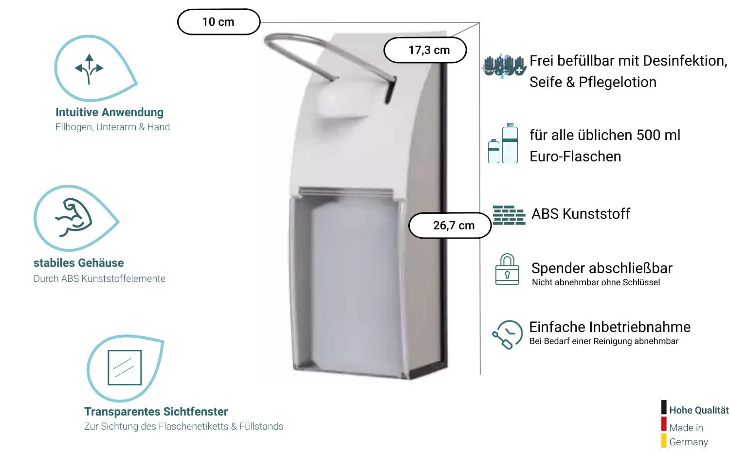 FIX Armhebelspender Kunststoff, 500 ml, Weiß-Transparent