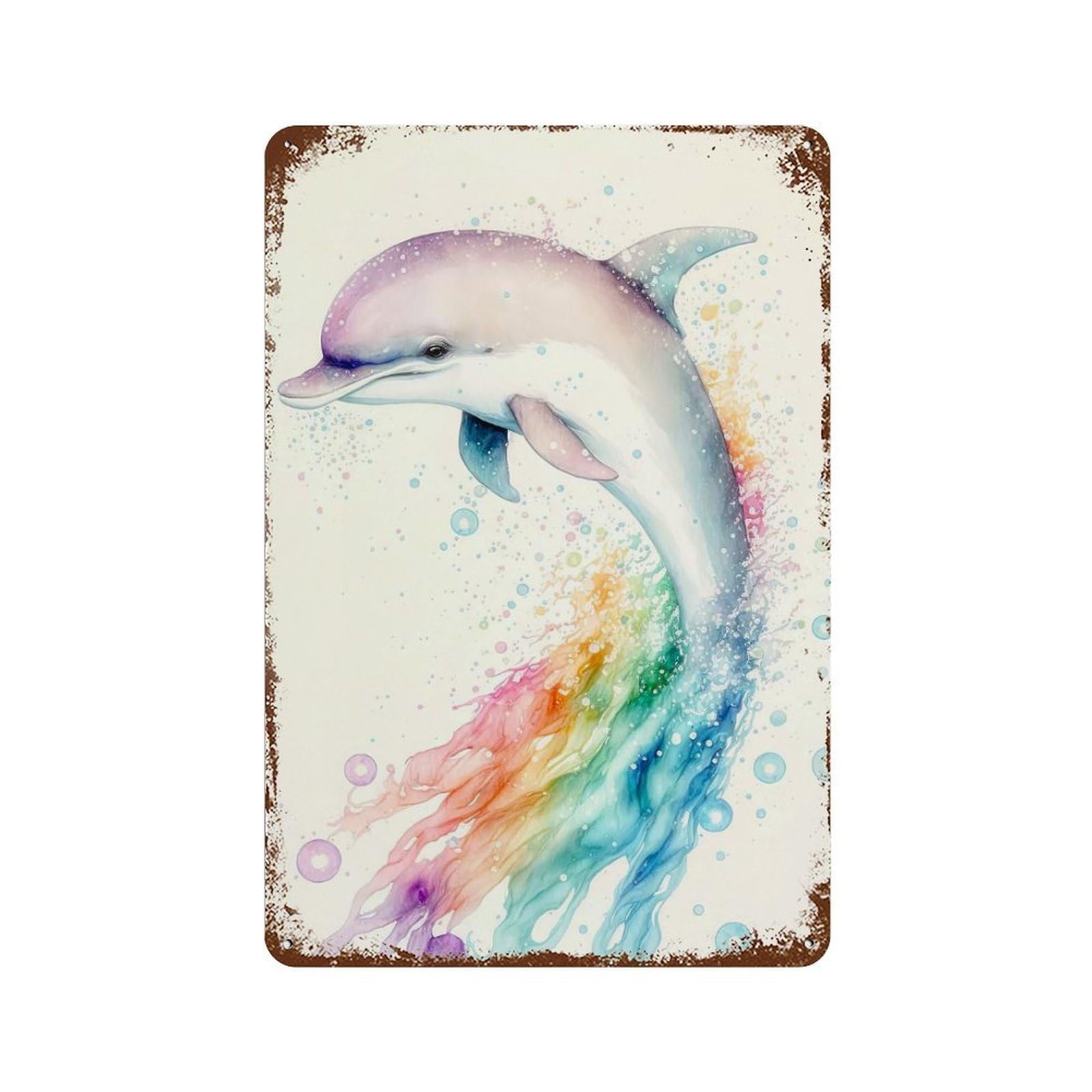 Vintage Rust Metal Sign Dolphin Splash 11.8"x7.9", Old School Wall Decor for Garage, Bar And Workshop Decor