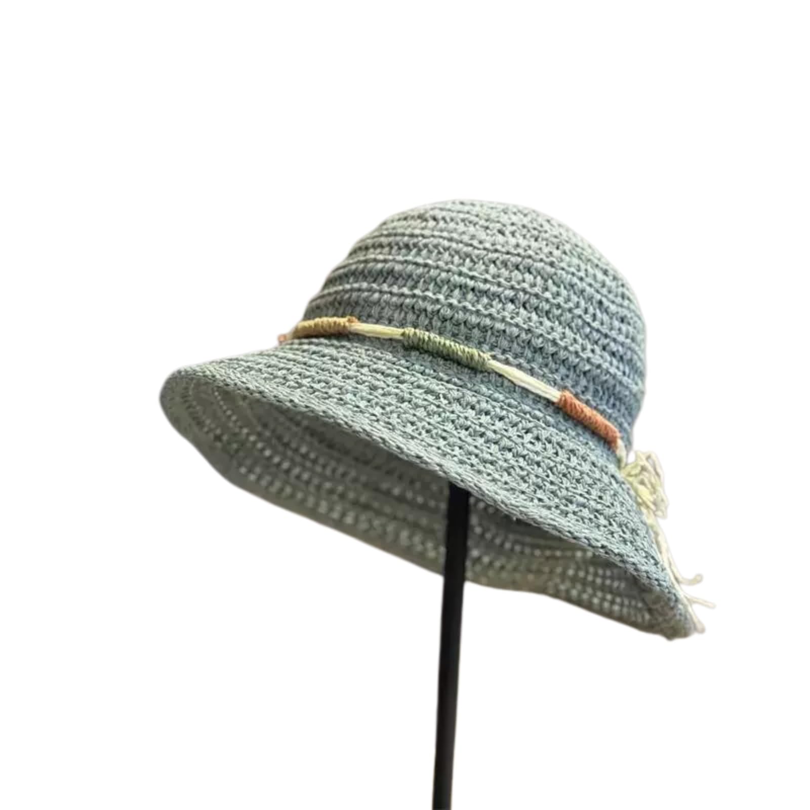 Cappellino da Baseball,Cappello Pescatore Moda Donne Cappello Secchio all'Uncinetto, Leggero di Paglia con Design Pieghevole per Gite All'aperto-qianhui