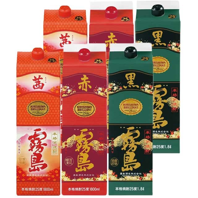 霧島酒造 焼酎 25% 1800ml 茜 黒 白各2本セット Amazon.co.jp: 茜霧島・赤霧島・黒霧島25度 パック 1800ml×各2本