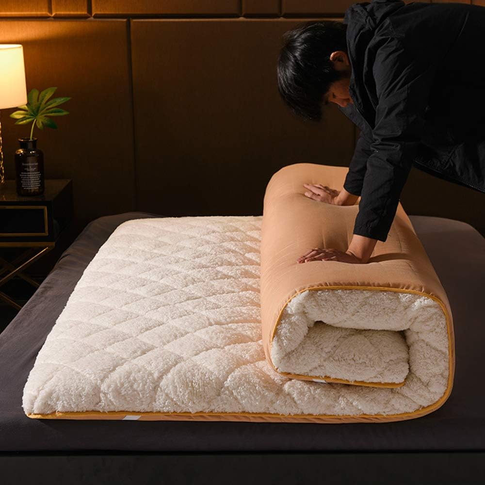 Tatami Foldable Mattress, Japanese Thick Futon Mattress Sleeping Pad Warm Floor Mat Camping Mattress for Student Residences Home,Brown,Twin