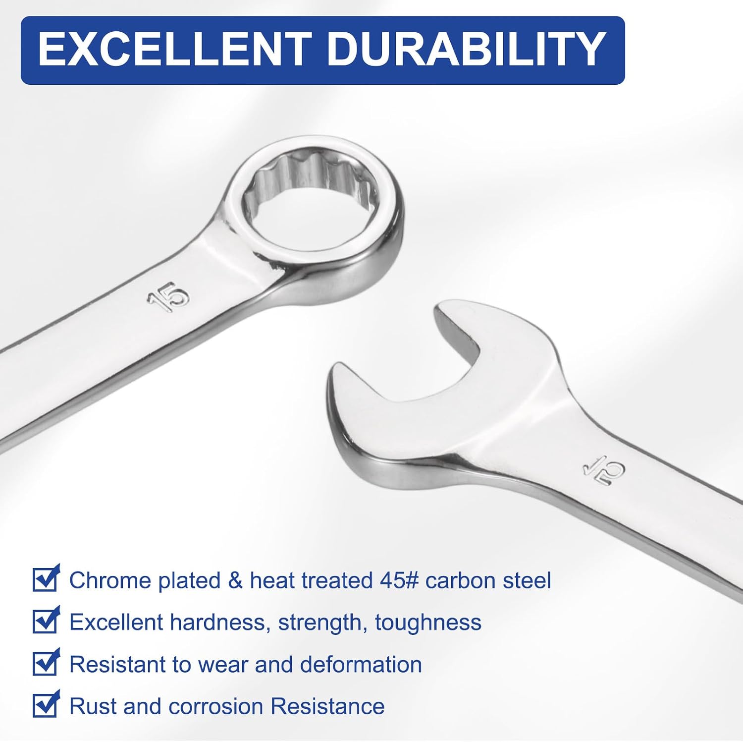 HARFINGTON 2Pcs Combination Wrench 32mm Metric 12-Point Box and Open End 45# Carbon Steel Double Ended Spanner Tool for Automotive Pipe Furniture Machinery DIY Repair, Silver White
